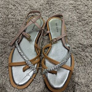Free People Tan Braided & Silver Crystal Slingback Sandals